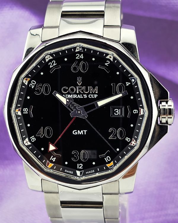 2014 Corum Admiral's Cup Competition GMT 44MM Black Dial Steel Bracelet (01.0055)
