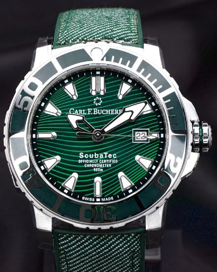Carl F. Bucherer Patravi Scubatec 44.6MM Green Dial Textile Strap (00.10632.23.93.01)