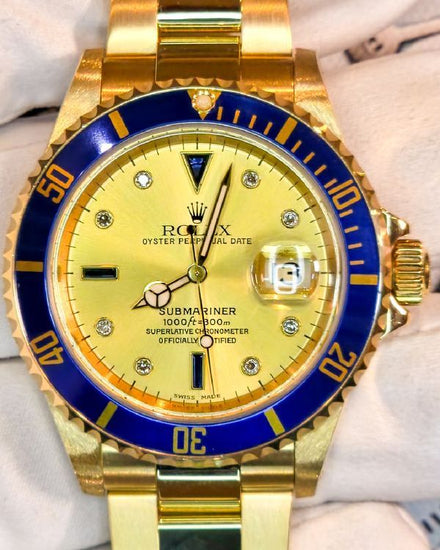 2004 Rolex Submariner Date "Serti" 40MM Champagne Dial Yellow Gold Oyster Bracelet (16618)