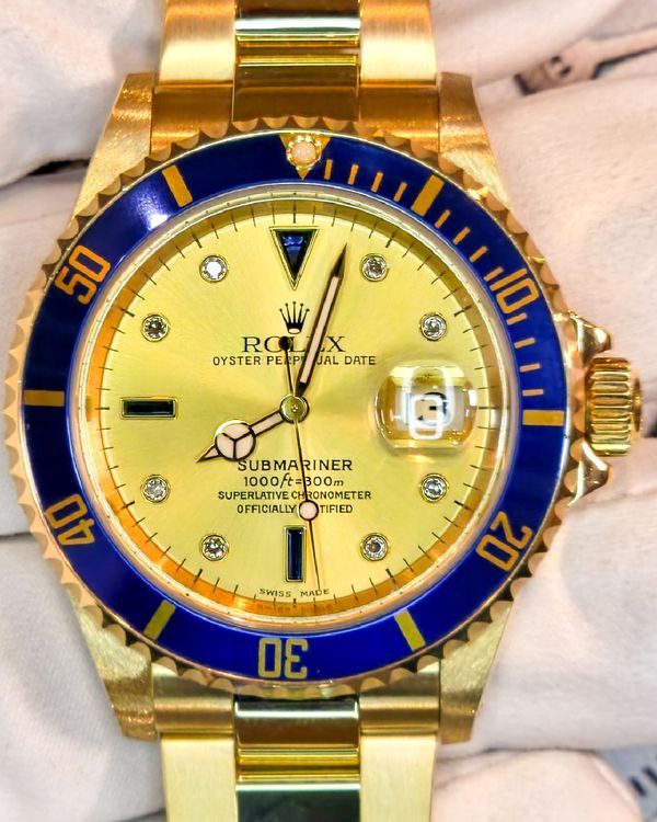 2004 Rolex Submariner Date "Serti" 40MM Champagne Dial Yellow Gold Oyster Bracelet (16618)