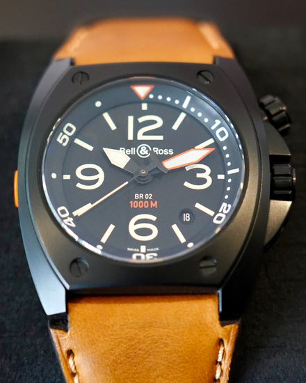 No Reserve - 2008 Bell & Ross BR 02 1000M 44MM Black Dial Leather Strap (BR-02-CA)