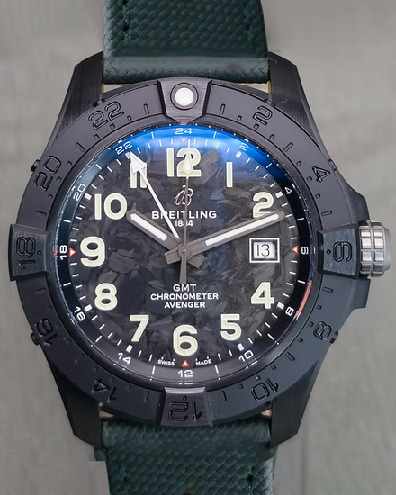 2025 Breitling Avenger GMT Night Mission 44MM Carbon Dial Leather Strap (S32320)