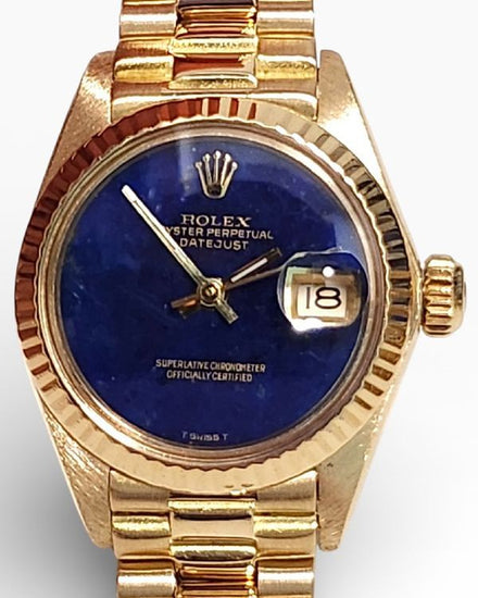 1981 Rolex Lady-Datejust 26MM Blue "Lapis Lazuli" Dial Yellow Gold President Bracelet (6917)