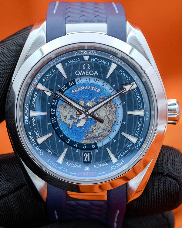 2025 Omega Seamaster Aqua Terra Worldtimer 43MM Blue Dial Rubber Strap (220.12.43.22.03.001)