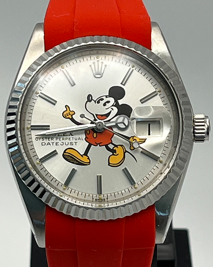 Rolex Datejust 36MM Aftermarket Silver "Mickey Mouse" Dial Aftermarket Rubber Strap (1601)