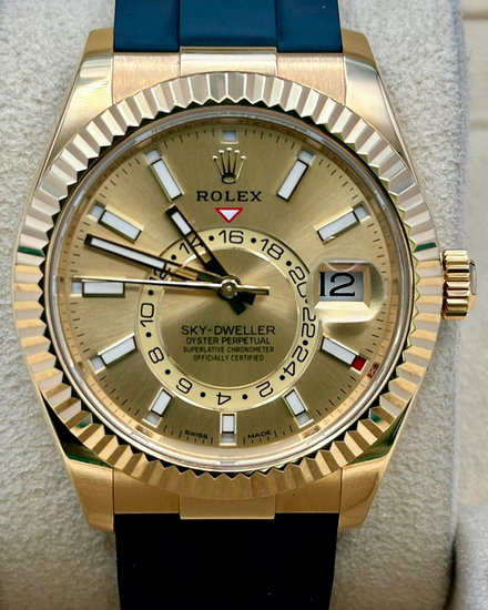 2021 Rolex Sky-Dweller 42MM Champagne Dial Rubber Strap (326238)
