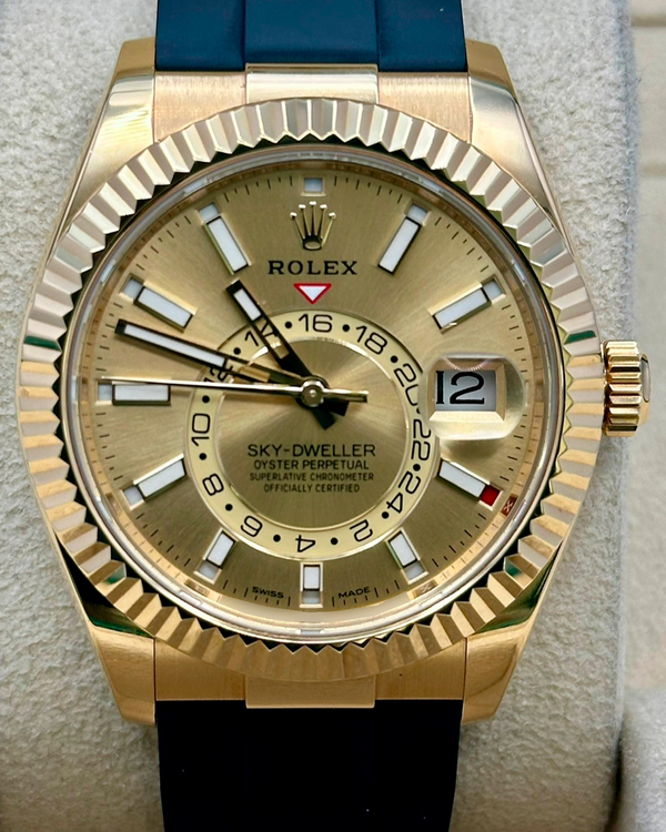 2021 Rolex Sky-Dweller 42MM Champagne Dial Oysterflex Strap (326238)