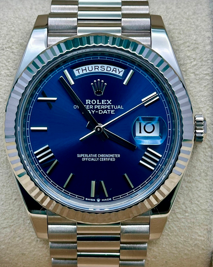 2021 Rolex Day-Date 40MM Blue Dial White Gold President Bracelet (228239)