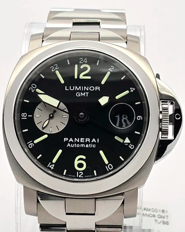 2004 Panerai Luminor GMT 44MM Black Dial Titanium Bracelet (PAM00161)