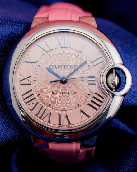 Cartier Ballon Bleu 33MM Pink Dial Leather Strap (WSBB0002)