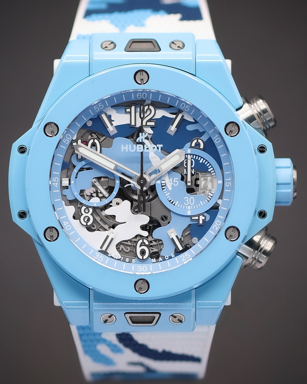 Hublot Big Bang Unico Sky Blue Camo 44MM Skeleton Dial Rubber Strap (421.EX.0190.RX.JCAM)