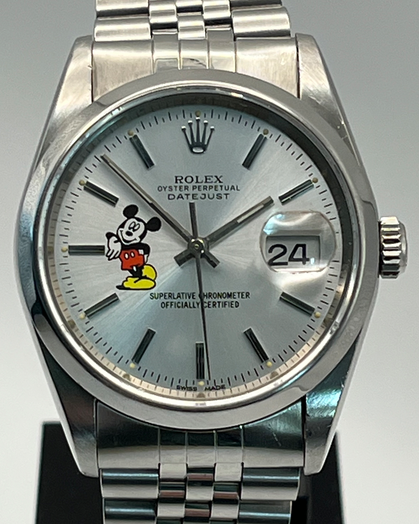 2000 Rolex Datejust 36MM Aftermarket Silver "Mickey Mouse" Dial Jubilee Bracelet (16200)