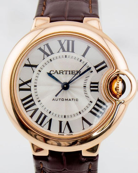 2017 Cartier Ballon Bleu 33MM Silver Dial Leather Strap (W6920097)