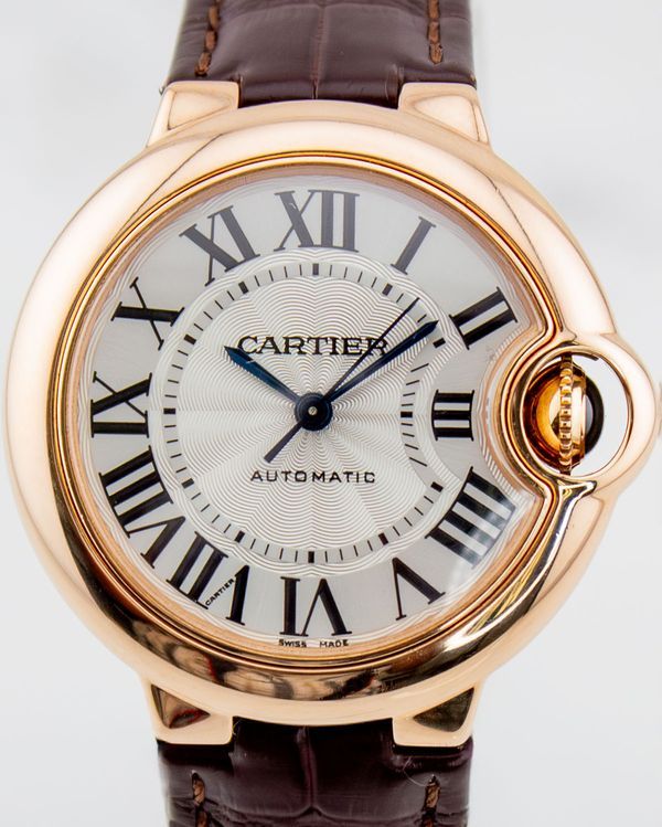 2017 Cartier Ballon Bleu 33MM Silver Dial Leather Strap (W6920097)