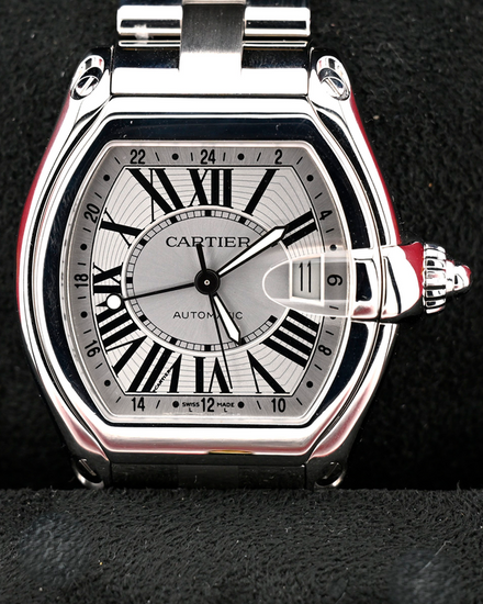 Cartier Roadster XL GMT 42MM Silver Dial Steel Bracelet (W62032X6)