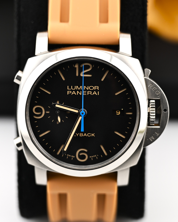 Panerai Luminor 1950 3 Days Chrono Flyback 44MM Black Dial Aftermarket Rubber Strap (PAM00524)