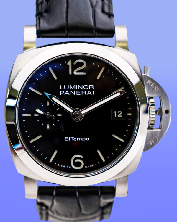 No Reserve - 2025 Panerai Luminor Quaranta BiTempo 40MM Black Dial Leather Strap (PAM01365)