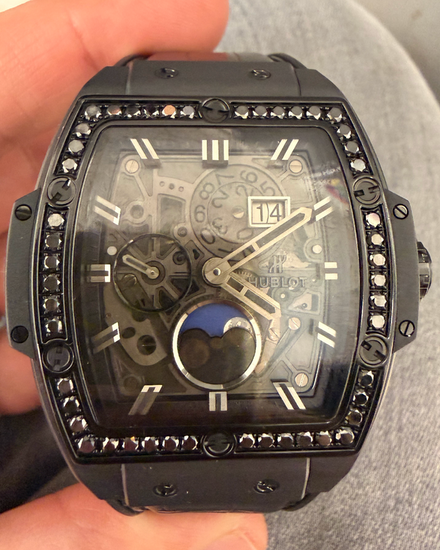 2018 Hublot Spirit Of Big Bang Moonphase "All Black" 42MM Skeleton Dial Rubber Strap (647.CI.1110.LR.1200)