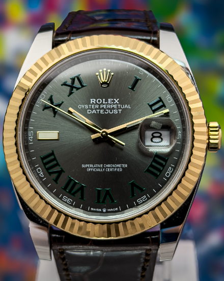 2020 Rolex Datejust "Wimbledon" 41MM Slate Dial Aftermarket Leather Strap (126333)