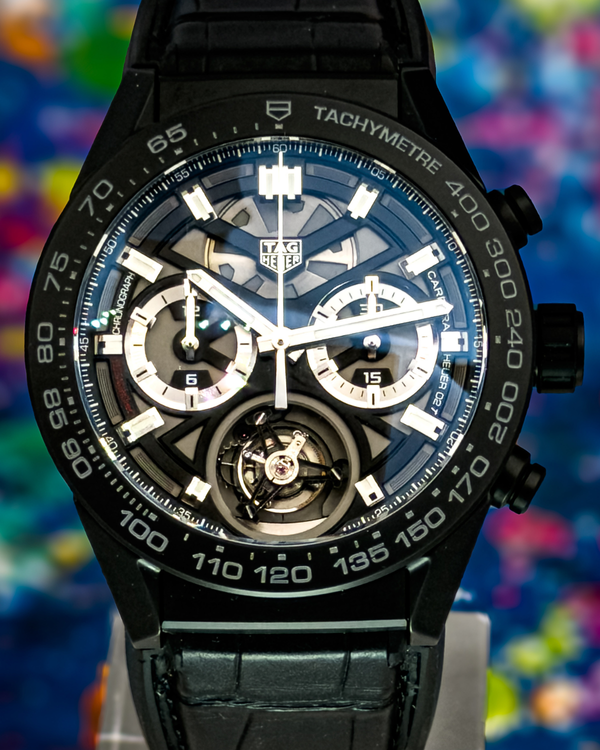 2018 Tag Heuer Carrera Tourbillon 45MM Skeleton Dial Leather Strap (CAR5A90.FC6415)