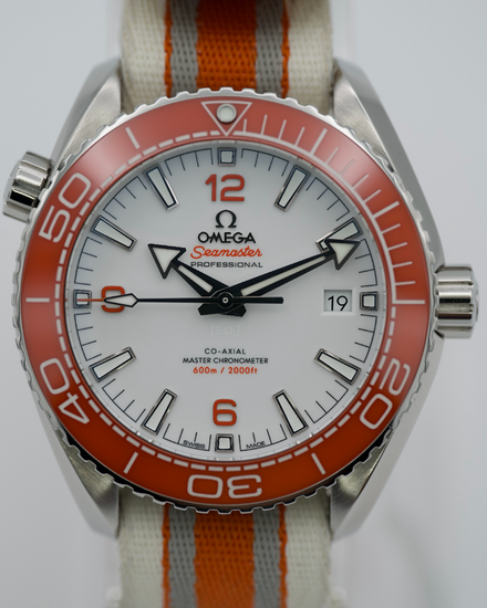 2019 Omega Seamaster Planet Ocean "Creamsicle" 43.5MM White Dial Textile Strap (215.32.44.21.04.001)