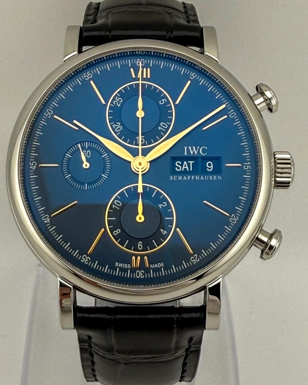 2022 IWC Schaffhausen Portofino Chronograph 42MM Blue Dial Leather Strap (IW391036)
