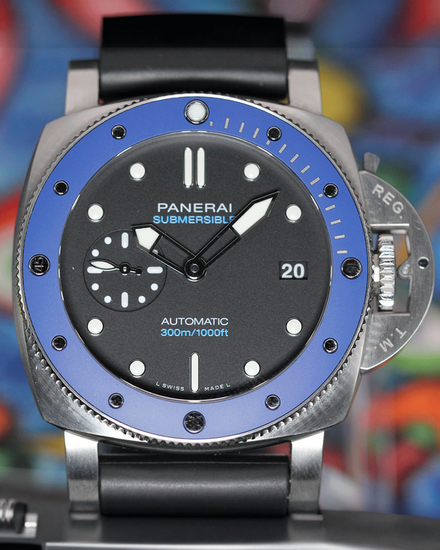 2020 Panerai Submersible "Azzuro" L.E. 42MM Black Dial Rubber Strap (PAM01209)