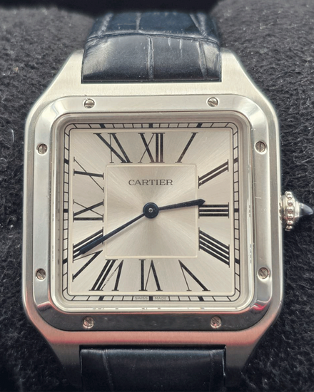 Cartier Santos Dumont XL 33.9MM Silver Dial Leather Strap (WSSA0032)