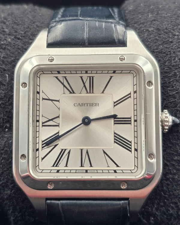 Cartier Santos Dumont XL 33.9MM Silver Dial Leather Strap (WSSA0032)