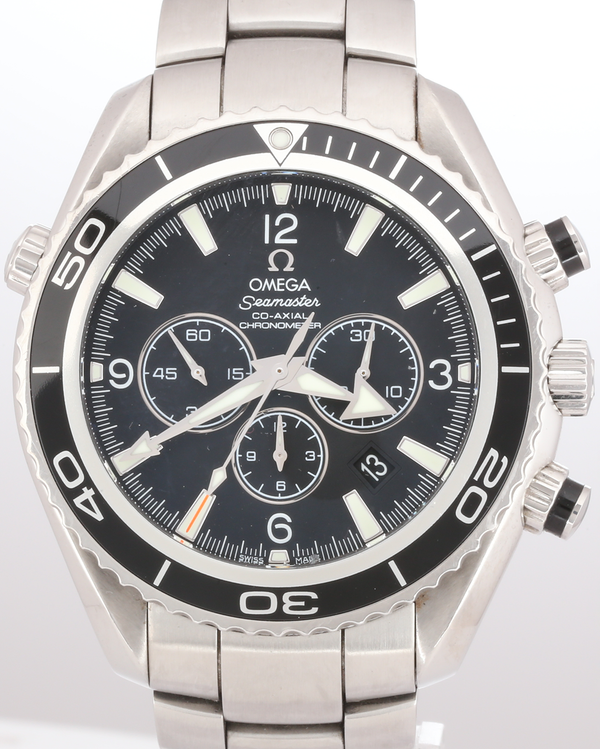 Reserve $3k - 2011 Omega Seamaster Planet Ocean Chronograph 45.5MM Black Dial Steel Bracelet (2210.50.00)