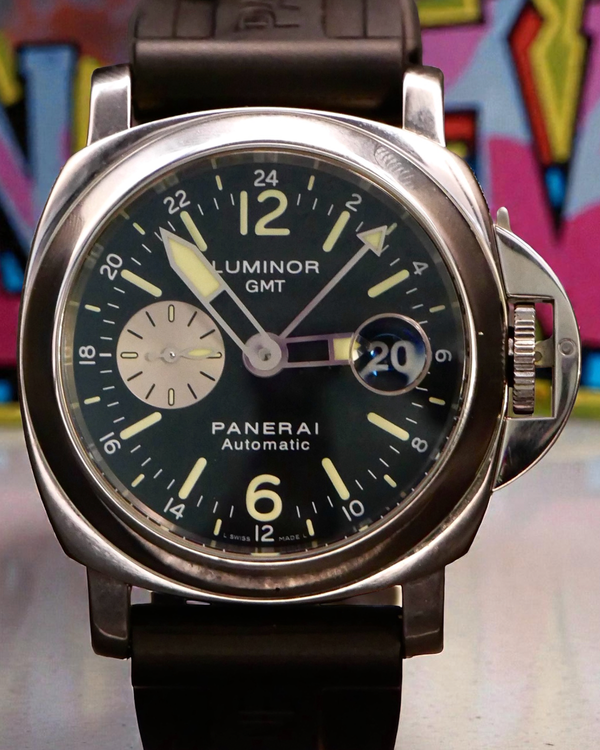 2010 Panerai Luminor GMT 44MM Black Dial Rubber Strap (PAM00088)