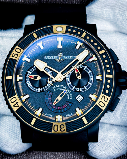 2013 Ulysse Nardin Diver Black Sea 45.8MM Black Dial Aftermarket Rubber Strap (353-90)