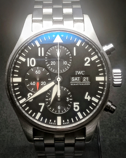 No Reserve - 2018 IWC Schaffhausen Pilot Chronograph 43MM Aftermarket Black Dial Steel Bracelet (IW377710)