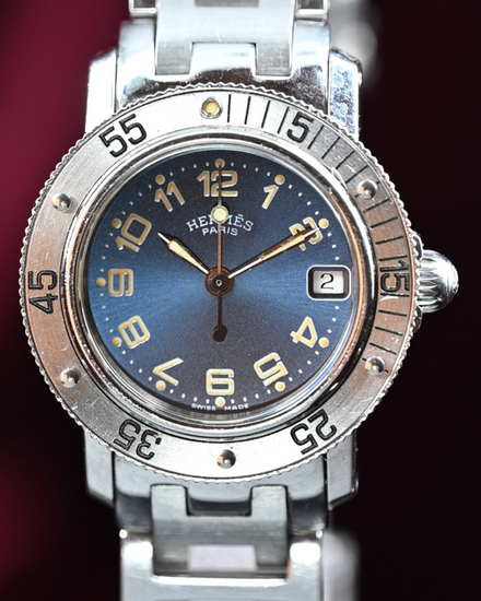 No Reserve - Hermès Clipper Diver 28MM Quartz Blue Dial Steel Bracelet (CL5.210)