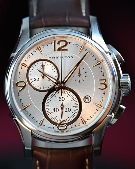 No Reserve - Hamilton Jazzmaster Chrono 44MM Quartz Silver Dial Aftermarket Leather Strap (H326120)