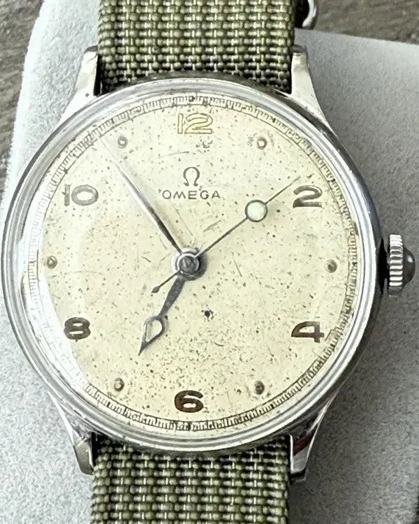 1944 Omega Vintage 38.5MM Patina Dial Aftermarket Textile Strap (2506-2)