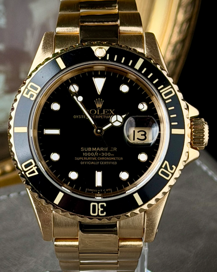 1991 Rolex Submariner Date 40MM Black Dial Yellow Gold Oyster Bracelet (16618)