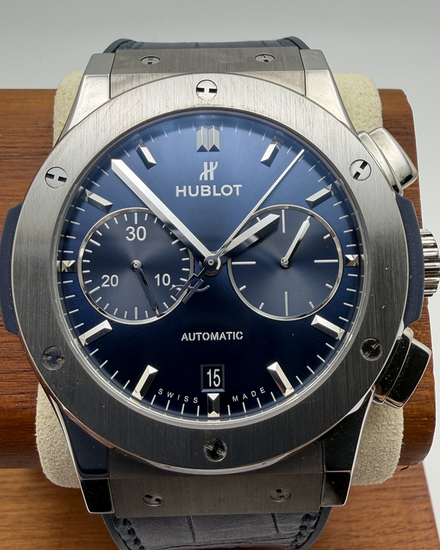 Hublot Classic Fusion Chronograph 45MM Blue Dial Leather Strap (521.NX.7170.RX)