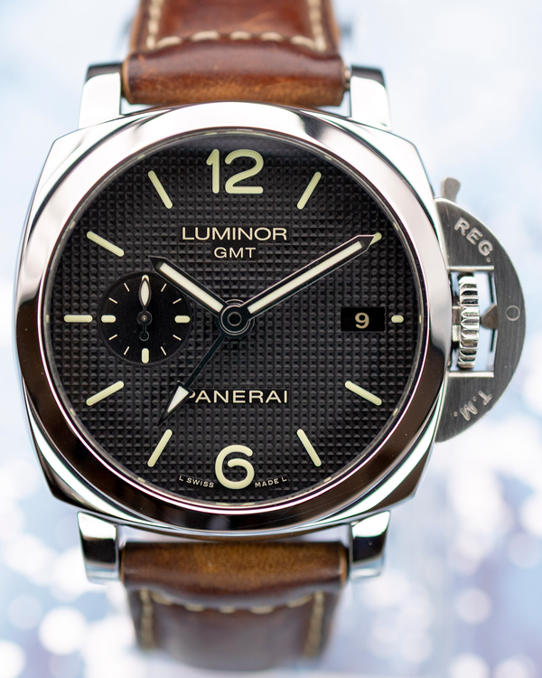 2016 Panerai Luminor 1950 3 Days GMT Acciaio 42MM Black Dial Leather Strap (PAM00535)