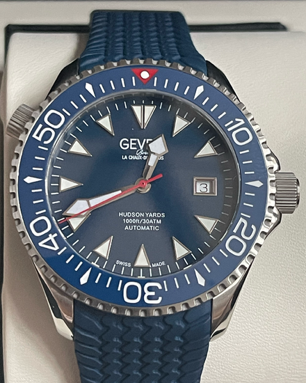 No Reserve - Gevril Hudson Yards Chronograph 43MM Blue Dial Rubber Strap (48807R)