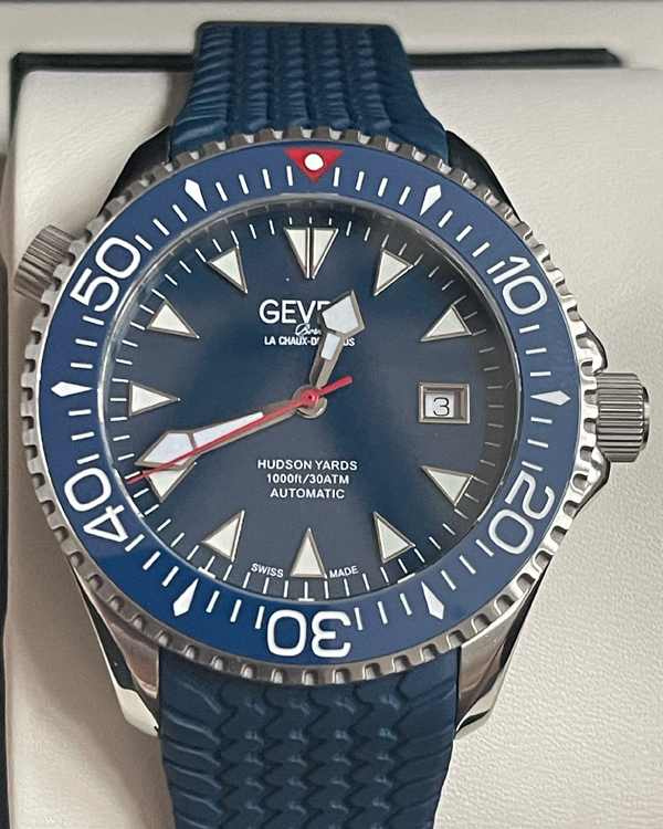 No Reserve - Gevril Hudson Yards Chronograph 43MM Blue Dial Rubber Strap (48807R)
