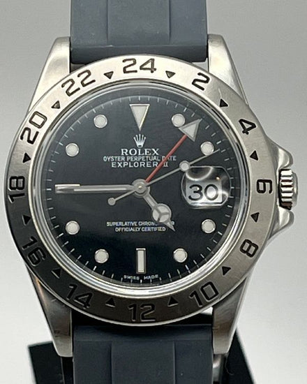 1999 Rolex Explorer II 40MM Black Dial Aftermarket Rubber Strap (16570)