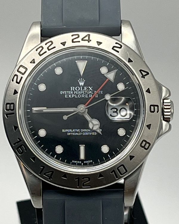 1999 Rolex Explorer II 40MM Black Dial Aftermarket Rubber Strap (16570)