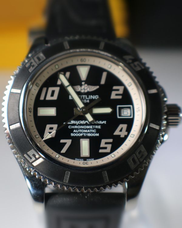 No Reserve - 2012 Breitling Superocean 42MM Black Dial Rubber Strap (A1736402/BA29)