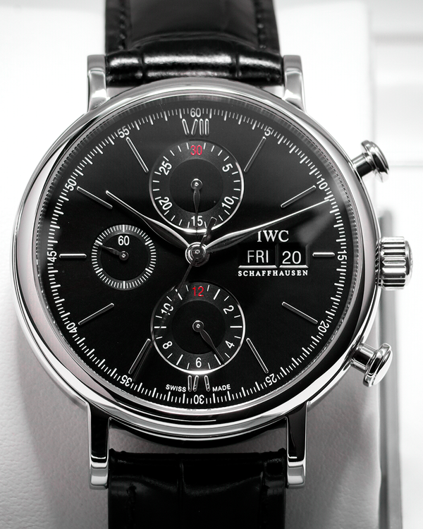No Reserve - 2018 IWC Schaffhausen Portofino Chronograph 42MM Black Dial Leather Strap (IW391008)