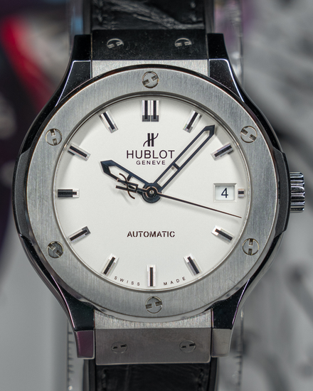 No Reserve - 2014 Hublot Classic Fusion Titanium 38MM Silver "Opalin" Dial Leather Strap (565.NX.2611.LR)