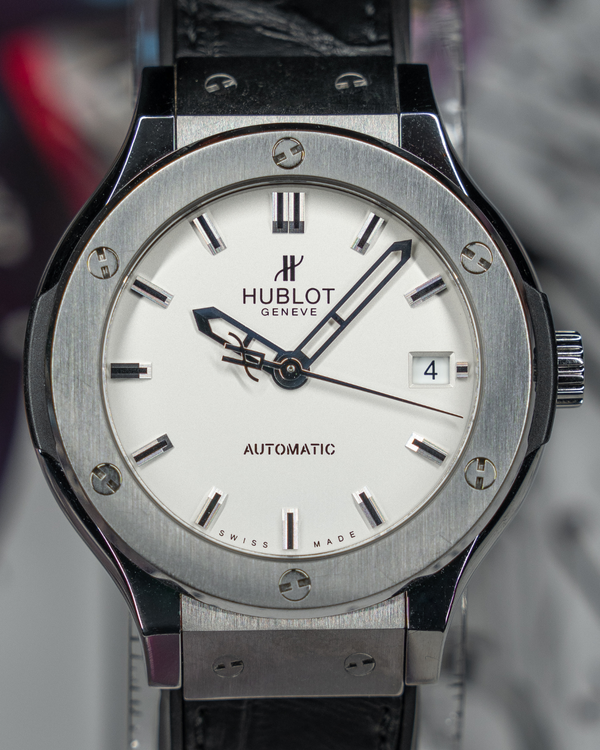 2014 Hublot Classic Fusion Opalin Titanium 38MM Silver "Opaline" Dial Leather Strap (565.NX.2611.LR)