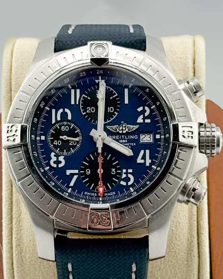 No Reserve - 2019 Breitling Avenger Chronograph GMT 45MM Blue Dial Leather Strap (A24315)