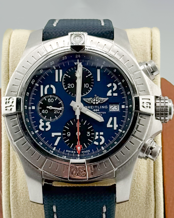 No Reserve - 2019 Breitling Avenger Chronograph GMT 45MM Blue Dial Leather Strap (A24315)