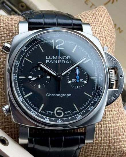 2022 Panerai Luminor Flyback Chronograph 44MM Black Dial Leather Strap (PAM01109)